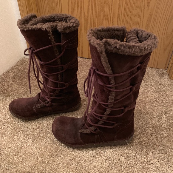 fuzzy lace up boots
